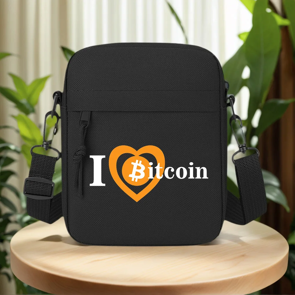 Bitcoin heart,love crypto currency Men Crossbody Bag Single Shoulder Women Cartoon Anime Film Printing Design Unisex