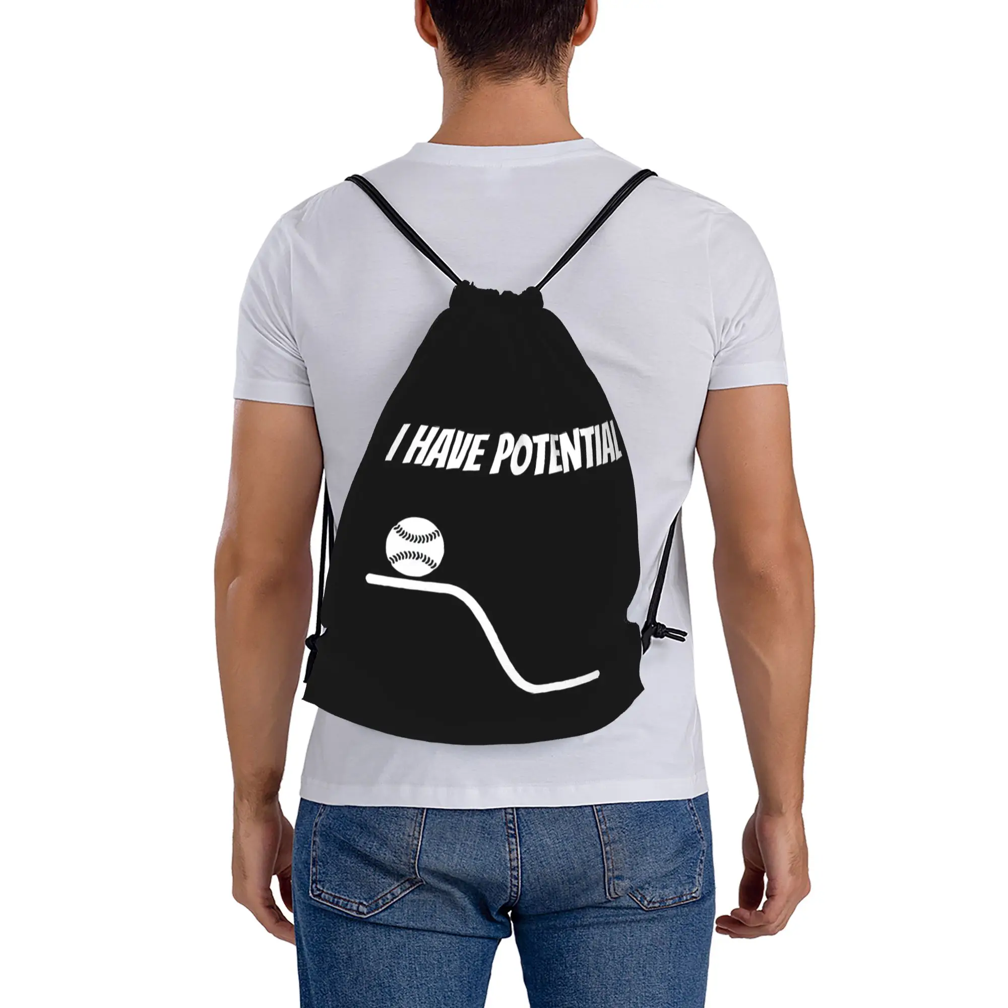 I Have Potential, With Baseball Ball    Physics Joke  Drawstring Bags Shopping Unisex Storage Organize Bundle Pocket Rope Bag