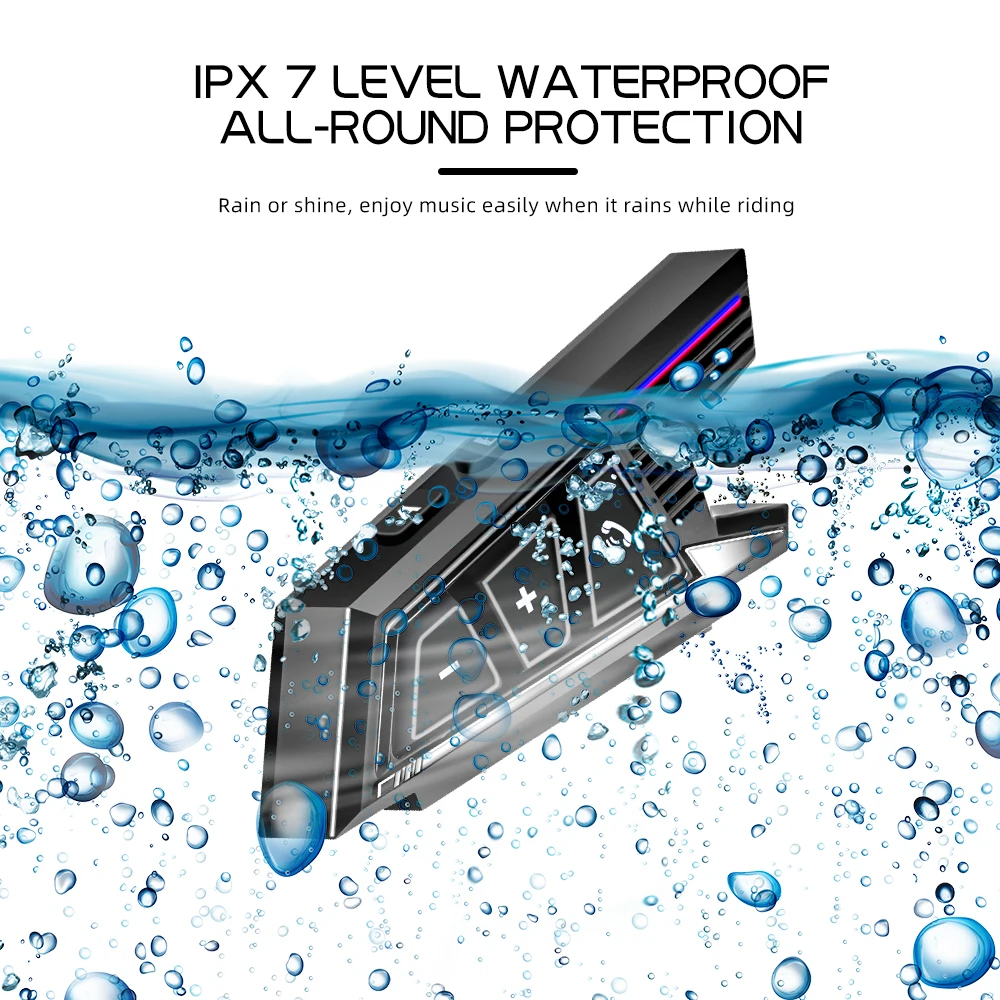 BT40 Motorcycle Wireless Helmet Headset Stereo Bluetooth Hands Free Call Earphones IPX6 Waterproof 1000mAh with Ambient Light