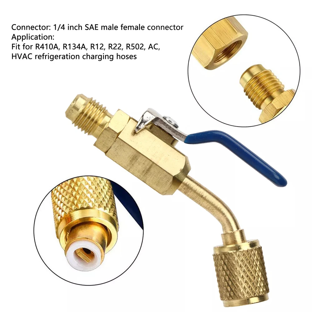 

3PCS 1/4" SAE 45 Degree Angled Ball Valve R134A R410A R22 R12 AC HVAC Refrigerant Shut Off Valve