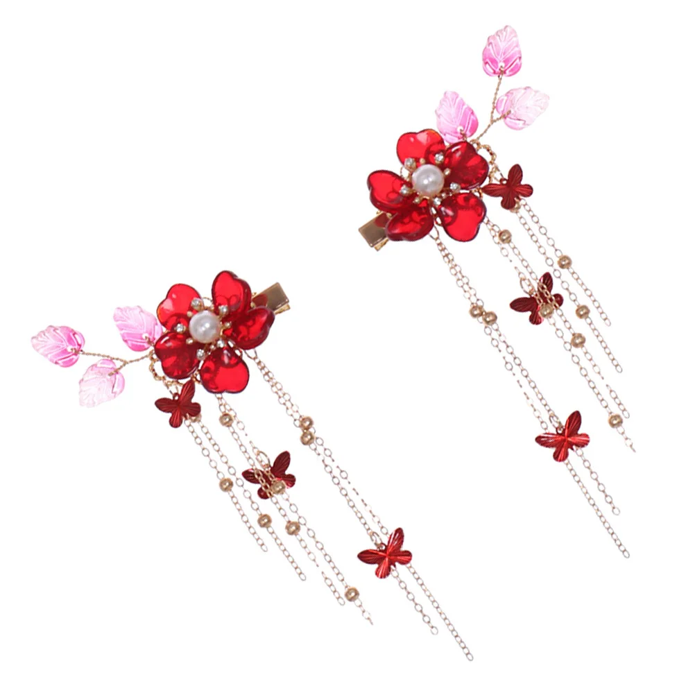 

1 Pair Peach Clips Tassel Design Vintage Hairpin For Women Wedding Party Retro Barrette Bobby Pins Hair Accessory