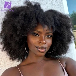 Luffywig-peluca Afro rizada con flequillo para mujeres negras, cabello humano brasileño Remy, Bob corto, sin pegamento, densidad de 200