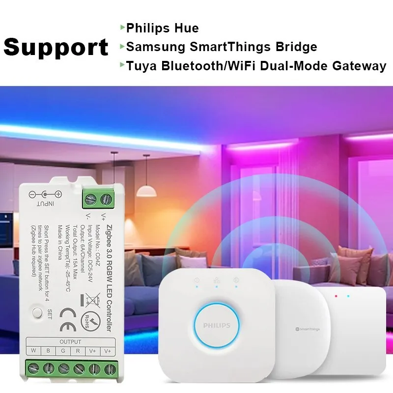 Zigbee 3.0 WiFi LED Controller 2.4GHz CCT RGB RGBW RGBCCT LED Strip Tuya Gateway Hue Bridge Smart Things Voice Control DC5V-24V