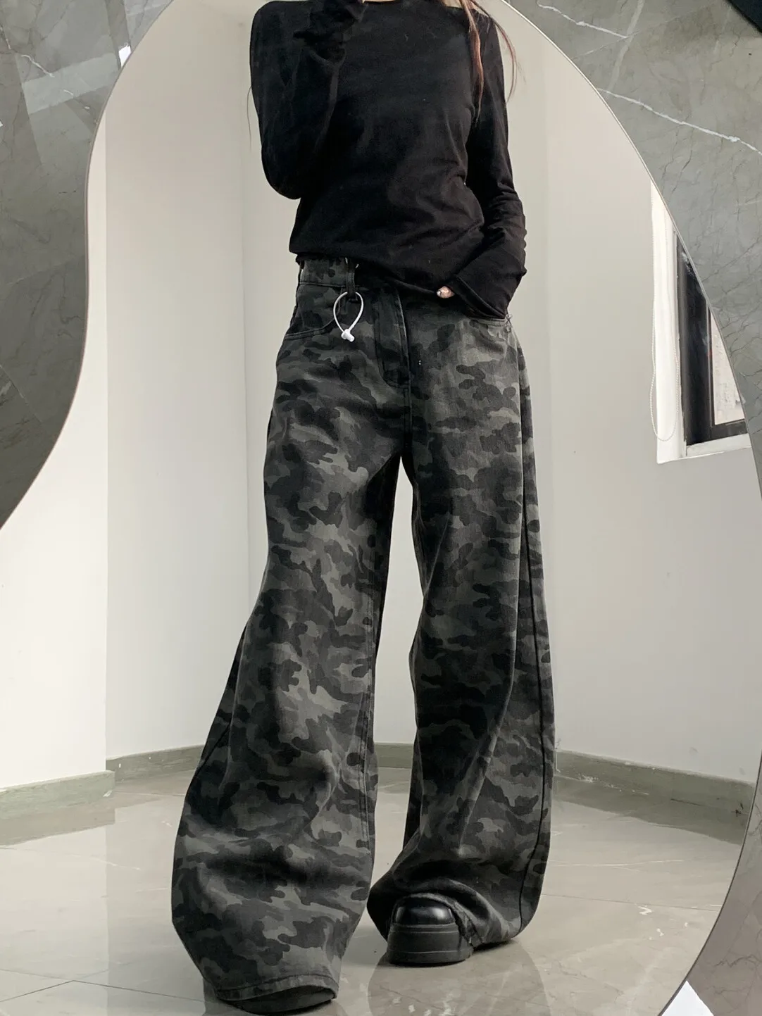 

plus Size Women's American Retro Camouflage Workwear Jeans High Waist Straight Leg Wide Leg Pants Summer New Sle Loose Fit