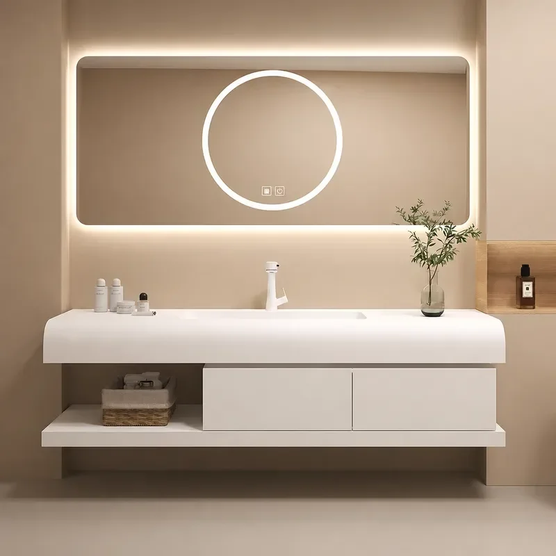 DuPont Corian Integrated Basin Bathroom Cabinet Combination Cream Oak Vanity Sink