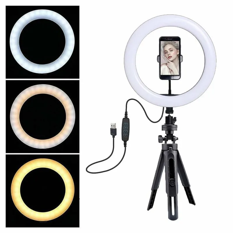 

ZK30 Desk Ring Fill Light 10inch Dimmable LED Ring Light with Tripod Stand Angle Adjustable USB Interface for Video Live Stream