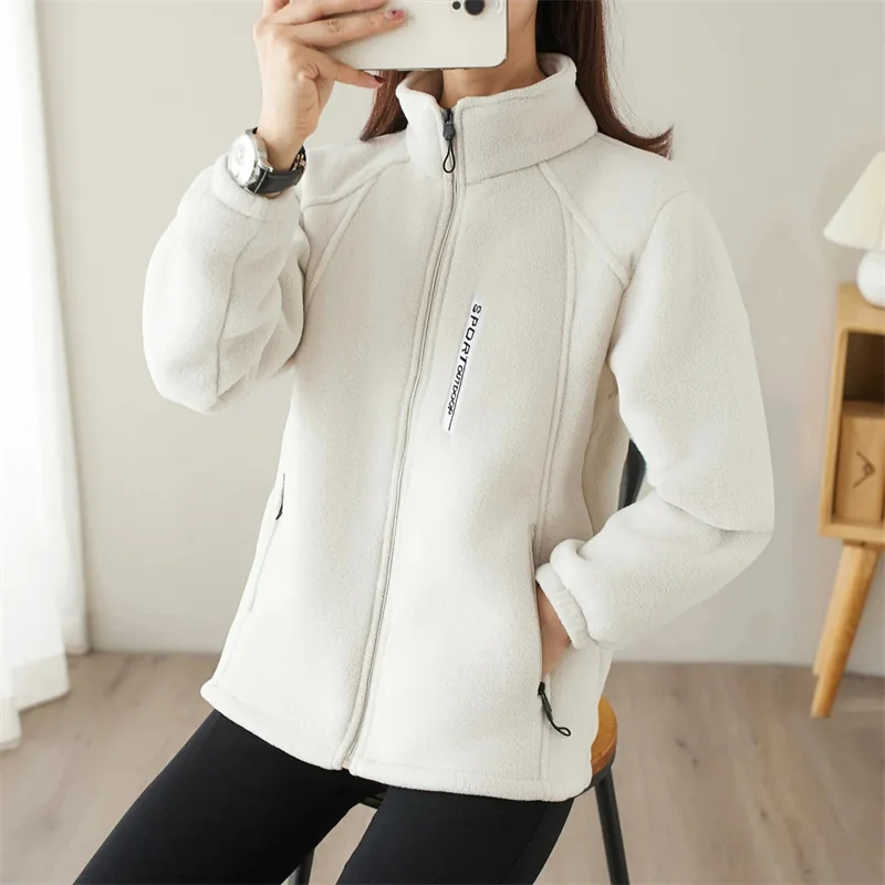 Autumn Winter Female Snowflake Velvet Outwear Women Stand Collar Thickening Cardigan Top Ladies Large Size 5XL Fleece Sweatshirt