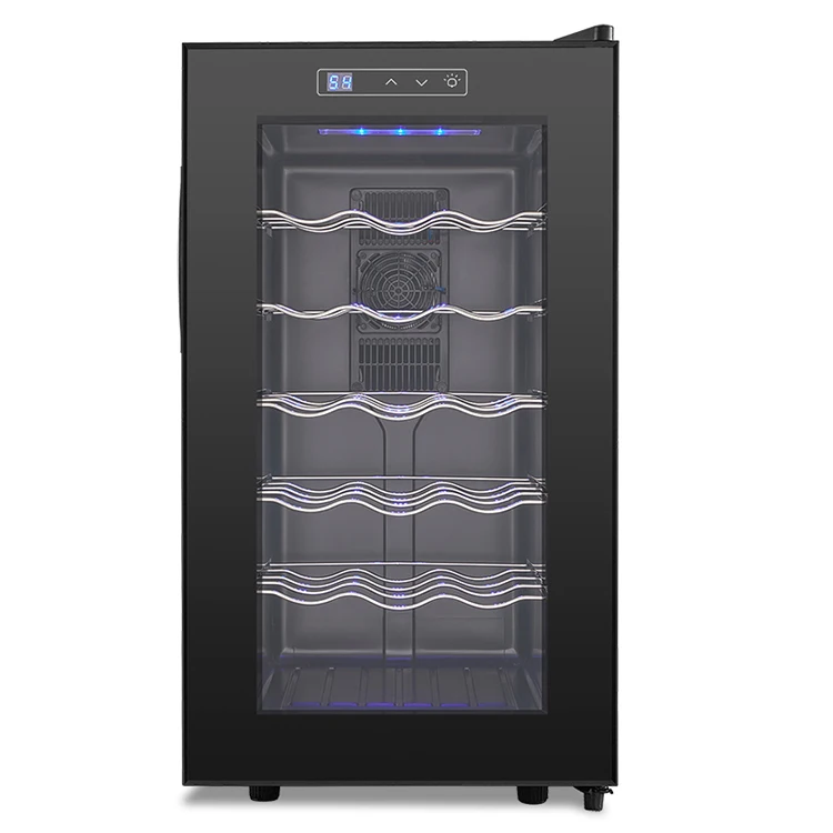 

46L Silent Wine Cooler Clear Fridge 18 Bottles Built-in Wine Cabinet Refrigerator with Wooden Shelves