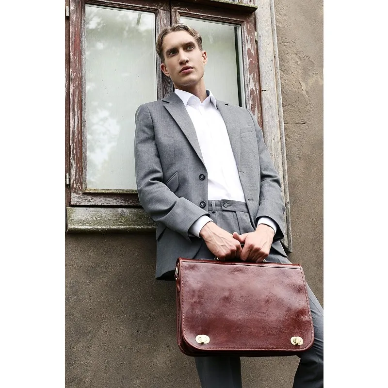 Leather Briefcase for Men - Italian Full Grain Leather Laptop Bag - Messenger Bag