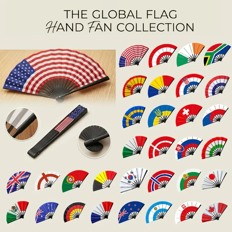 Plastic National Country Flag Folding Fan Argentina Portugal Brazil Flag Hand Fan for World Cup Parties and Festival Celebration