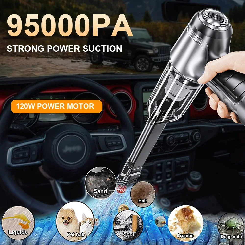 Car Vacuum Cleaner Wireless Portable Vacuum Cleaner 95000PA Strong Suction Handheld Mini Cleaner High Power Blower  Car