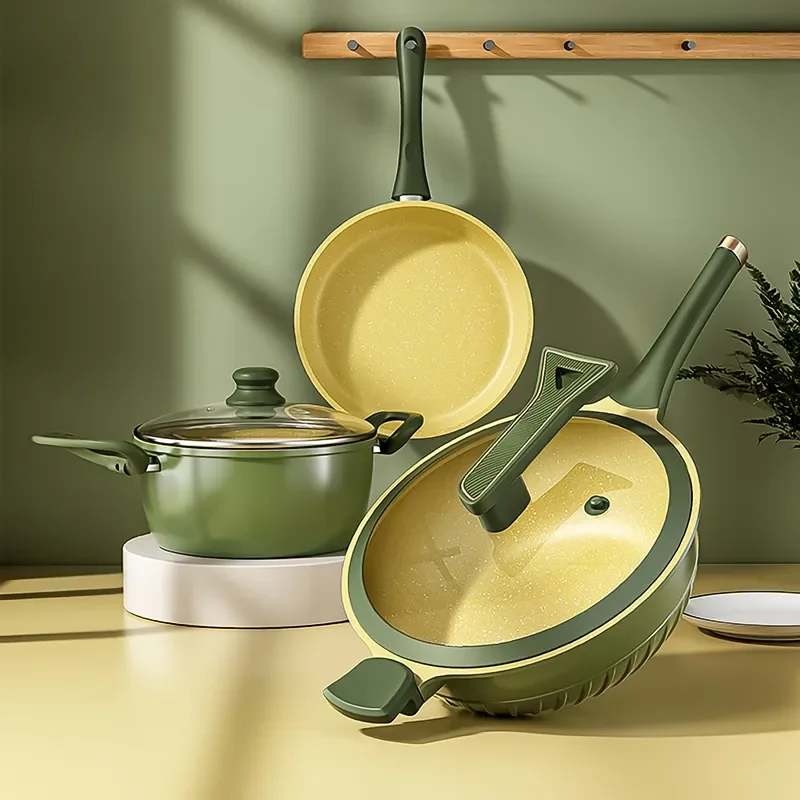 Avocado Green Non Stick Cookware Set Induction Compatible Frying Pan Soup Pot Kitchen Essentials Gift For Home Cooking Luxury