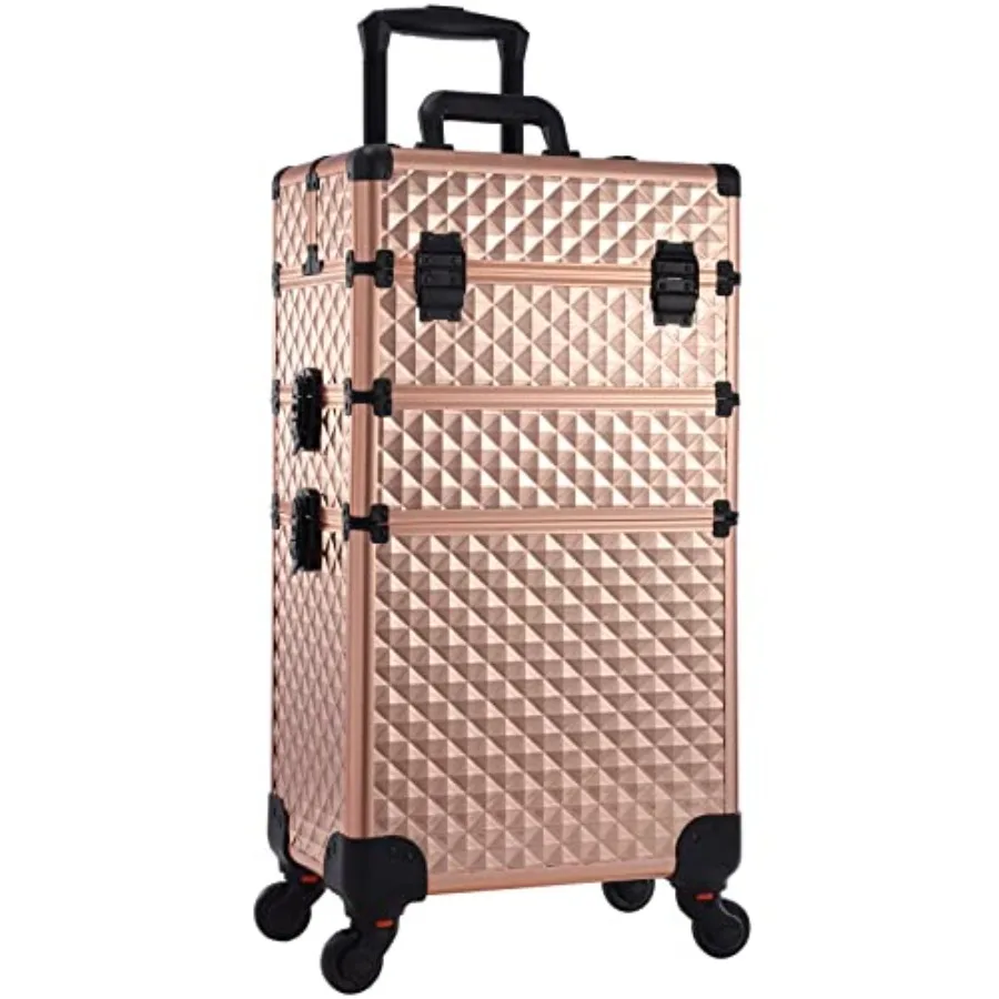 

3 in 1 Professional Rolling Makeup Train Case Aluminum Trolley Case with 360 Rotation Wheels for Makeup Artist Cosmetic Suitcas