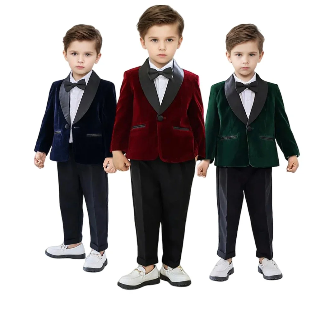 

Children's Velvet Suit Jacket+Pant British Boy Host Speech Piano Performance Costume Kids Tops