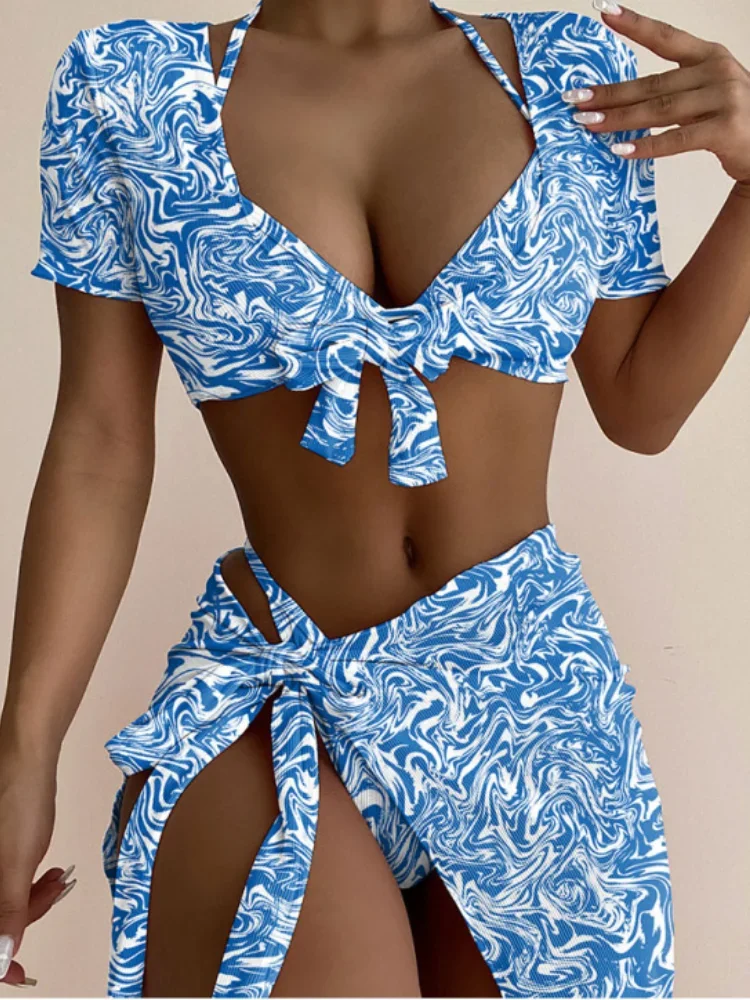 

4 шт., комплект бикини с завязками спереди, 2024, женский треугольный купальник, женский белый купальник с пляжными юбками, сексуальный мягкий купальный костюм