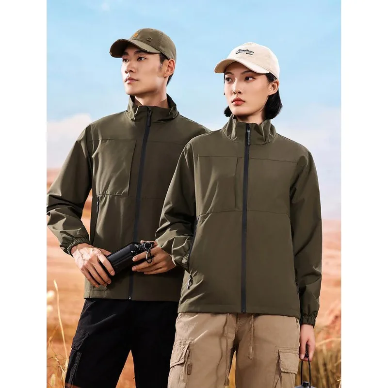 

2025 unisex outdoor jacket, stand up collar, slim windbreaker, hiking sun protection suit, couple running sports jacket