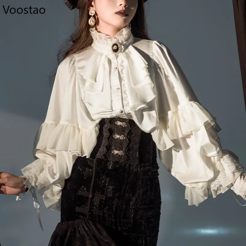 Blusas JK estéticas Y2k para mujer, camisas victorianas góticas Vintage de Lolita, blusas elegantes de encaje con manga de murciélago y retazos