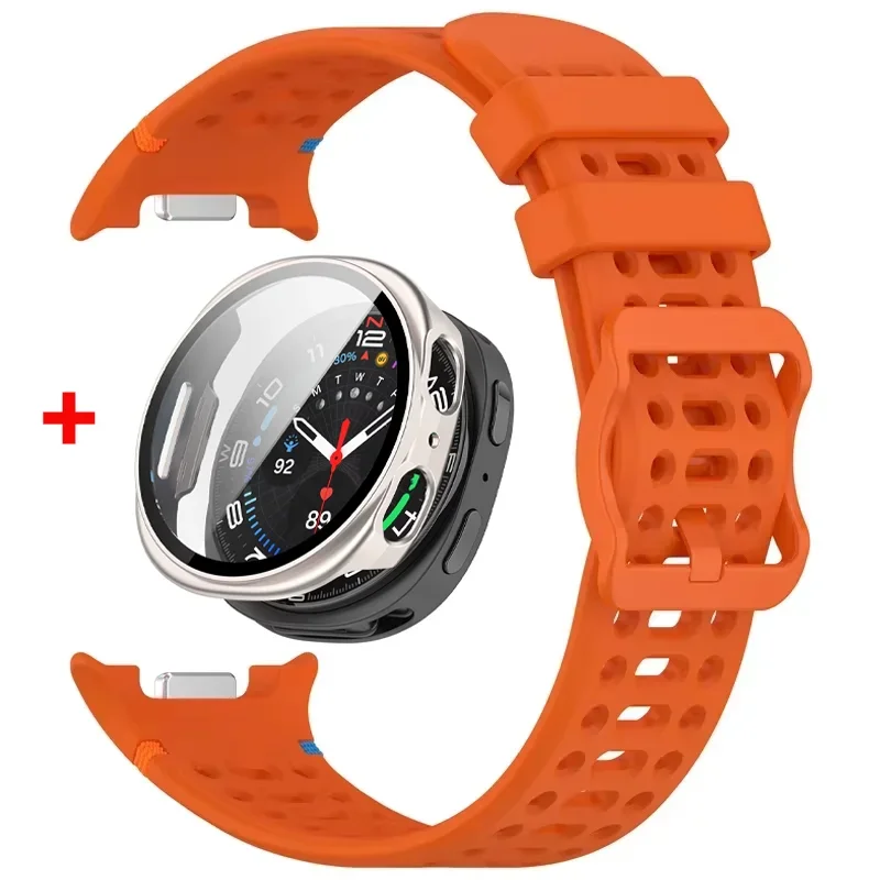 Für Samsung Galaxy Watch 8 40 mm/44 mm klassisches Armband Silikon-Armband Gürtel Watch8 gehärtetes Glasgehäuse + Armband-Zubehör