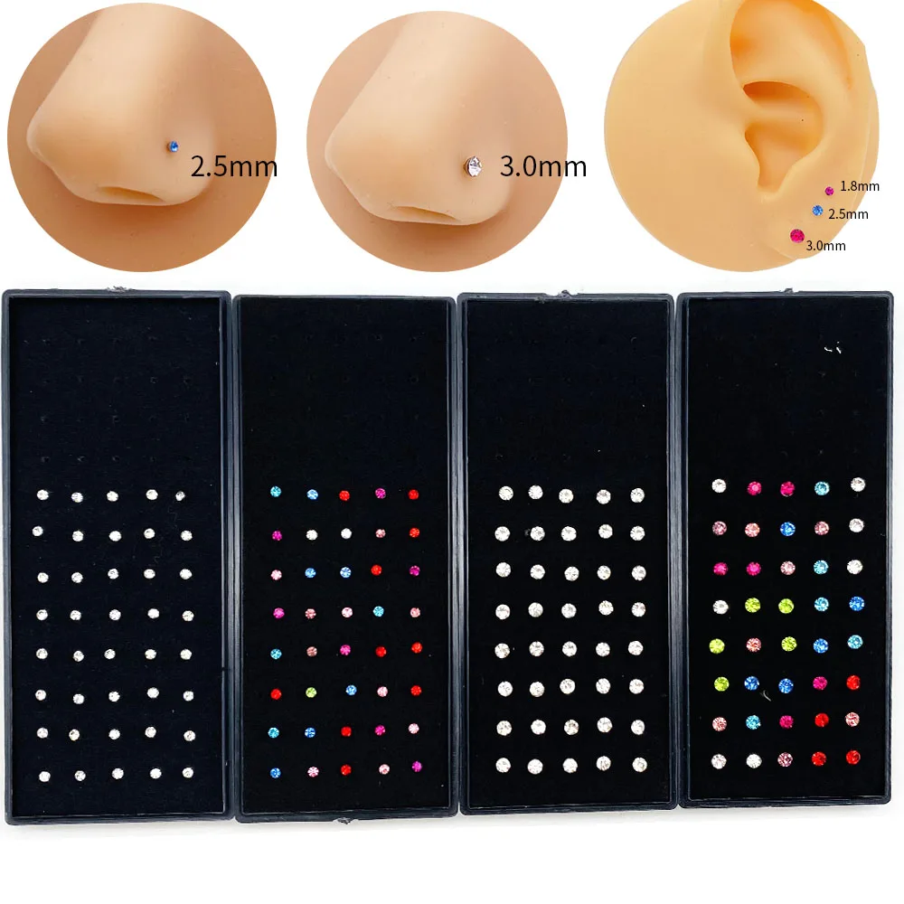 Nose Studs Stainless Steel Crystal Nose Ring Piercing Set For Women Gift With Box 24/40/60Pcs