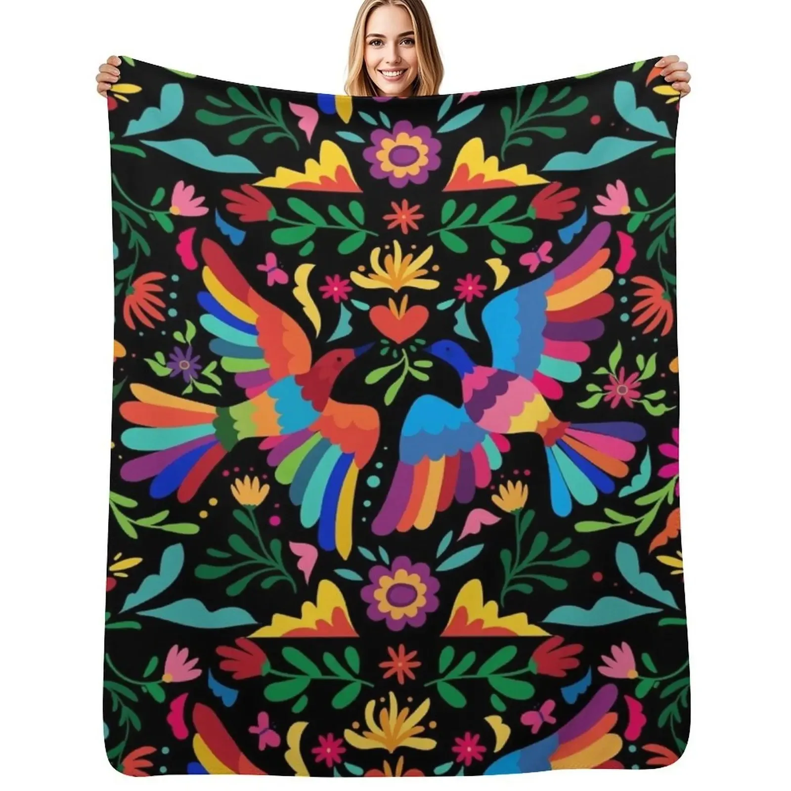 Mexican Folk Art Doves Blanket Fleece Decorative Throw Warm Adult Coral Fleece