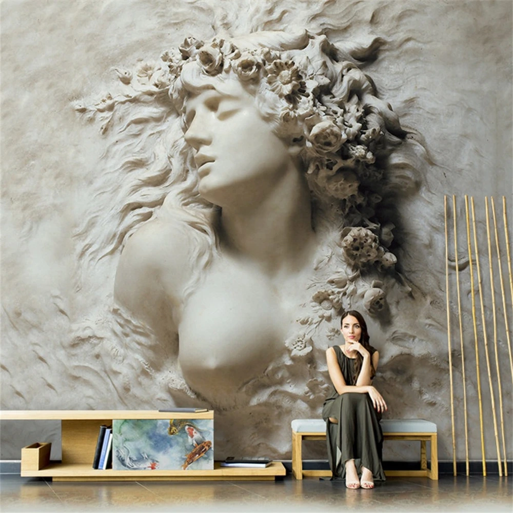 custom Embossed sculpture beauty Female Murals Wallpaper Luxury Living Room Background Relief Beauty wall home Decor Painting