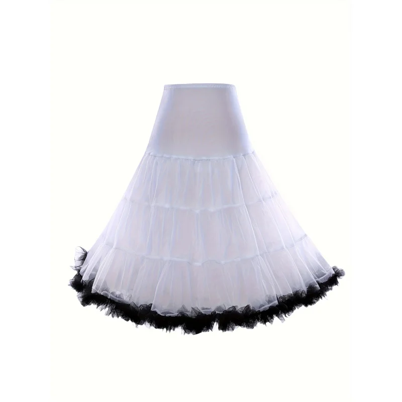 Elegant Long Ballet Crinoline Petticoat | High Waist Puffy Tutu Underskirt with Contrast Color Net Panels, Layered Ruffles & Flu