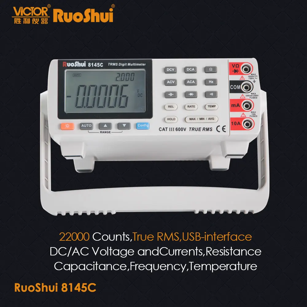 RuoShui 8145C Multimetro da banco 22000 conte True RMS MAX MIN data Hold Desktop Digital Multimetro Tester Volt Amp Ohm capacità