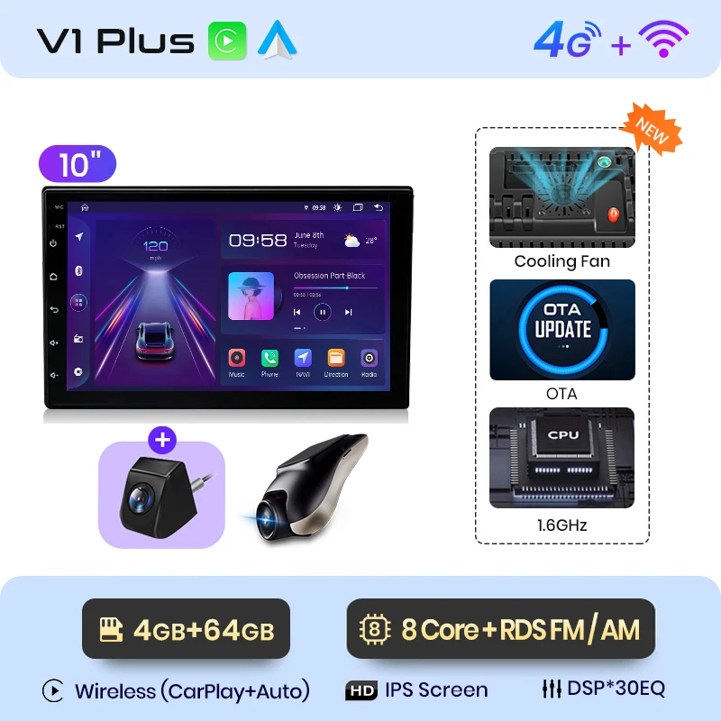 Junsun Qualcomm 8-Core 360 graden camera universele stereo 7" 9" 10" autoradio draadloze CarPlay Android Auto IPS touchscreen multimediaspeler slimme intelligente systemen 2 Din head unit autoradio