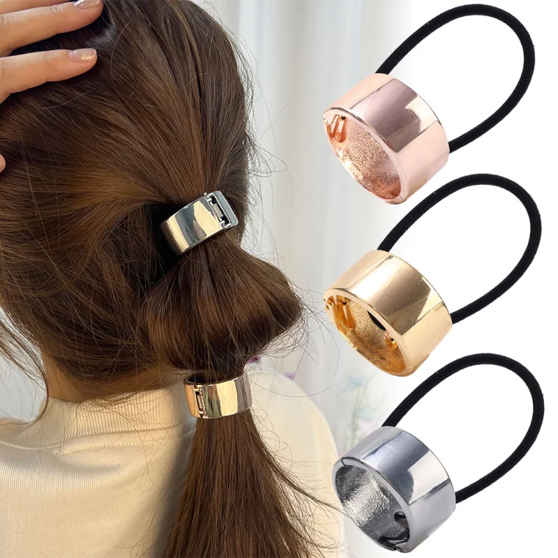 12 Colors Metal Chic Hair Clip Woman Girls Plastic Elastic Ponytail Holder Hair Cuff Wrap Tie Band Ring Rope Hair Accessories