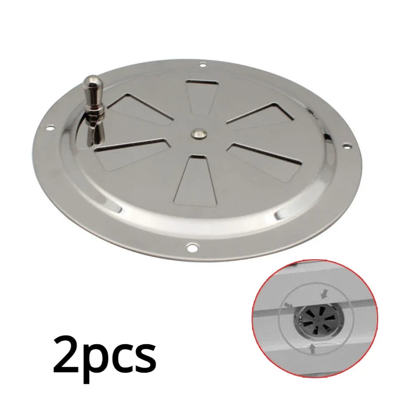 2pcs 125mm  Steel 316 Boat Marine Round Air Louver Vent Grille Ventilation Louvered Ventilator Grill Cover Side Knob Opening