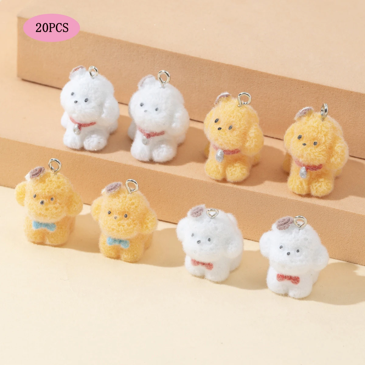 20PCS Cute Animal Resin Dog Charms 3D Flocked dolls Pendant for make DIY Jewelry Mobile phone bag chain Keychain Accessories