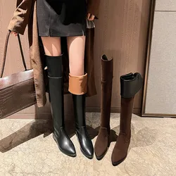 MKKHOU Fashion Over Knee Boots Women's New High Quality Genuine Leather Pointed Flipped Leather Boots Modern Long Boots