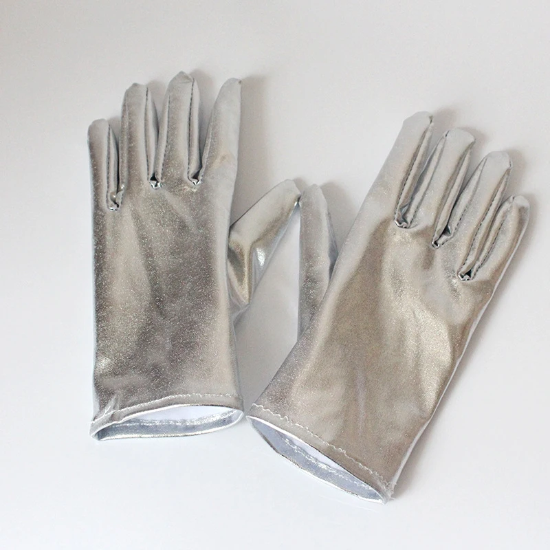 Gants Courts en Cuir Verni, 1 Paire, Mitaines Métalliques en Faux Cuir, Habillage d'Halloween, Punk Cos, Doigts Complets