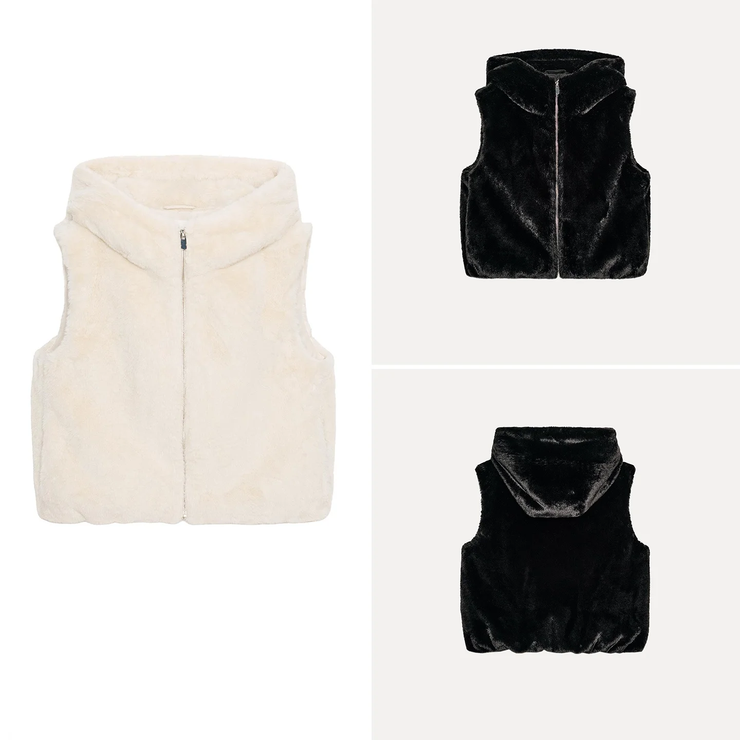

Fall 2025 Women's Style Hooded Artificial Fur Effect Vest ZADATA Versatile Regular Length Zipper Closure Color Chinese ...