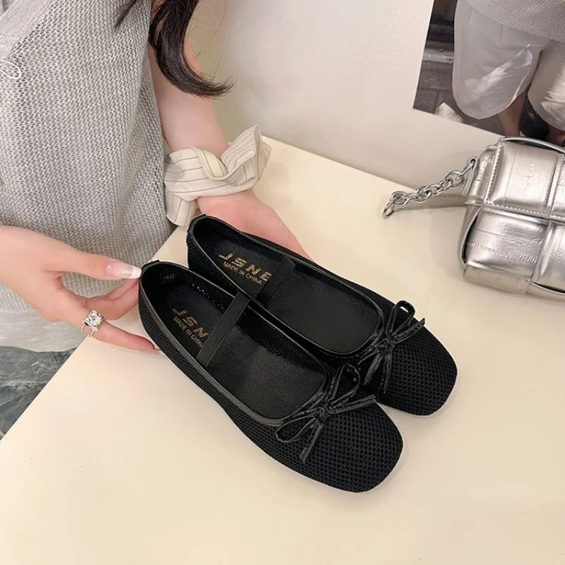Retro Knot Hollow Out Mary Jane Shoes Soft Bottom Breathable Mesh Single Shoes Korean Style Flat Heel Round Toe view 3