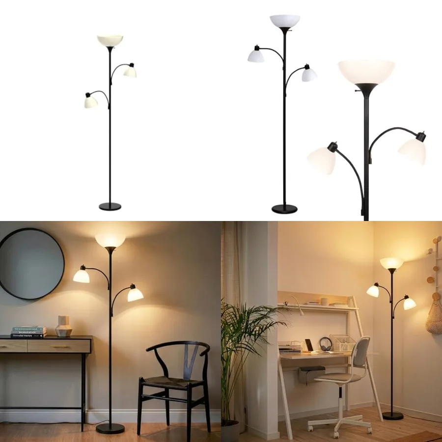 

Sky Dome Double LED Floor Lamp, Torchiere Super Bright Floor Lamp with 2 Reading Lamps for Living Rooms and Offices - Dimmable