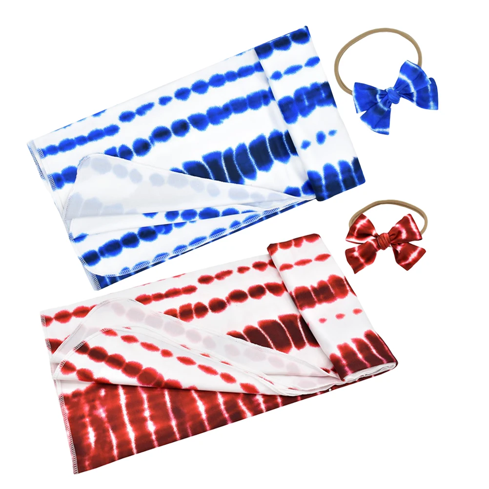 

2 Sets Baby Swaddle Blanket Bow Hairb Wrap ex Newborn Twin Prop Lightweight Breathable Photography Infant Gift
