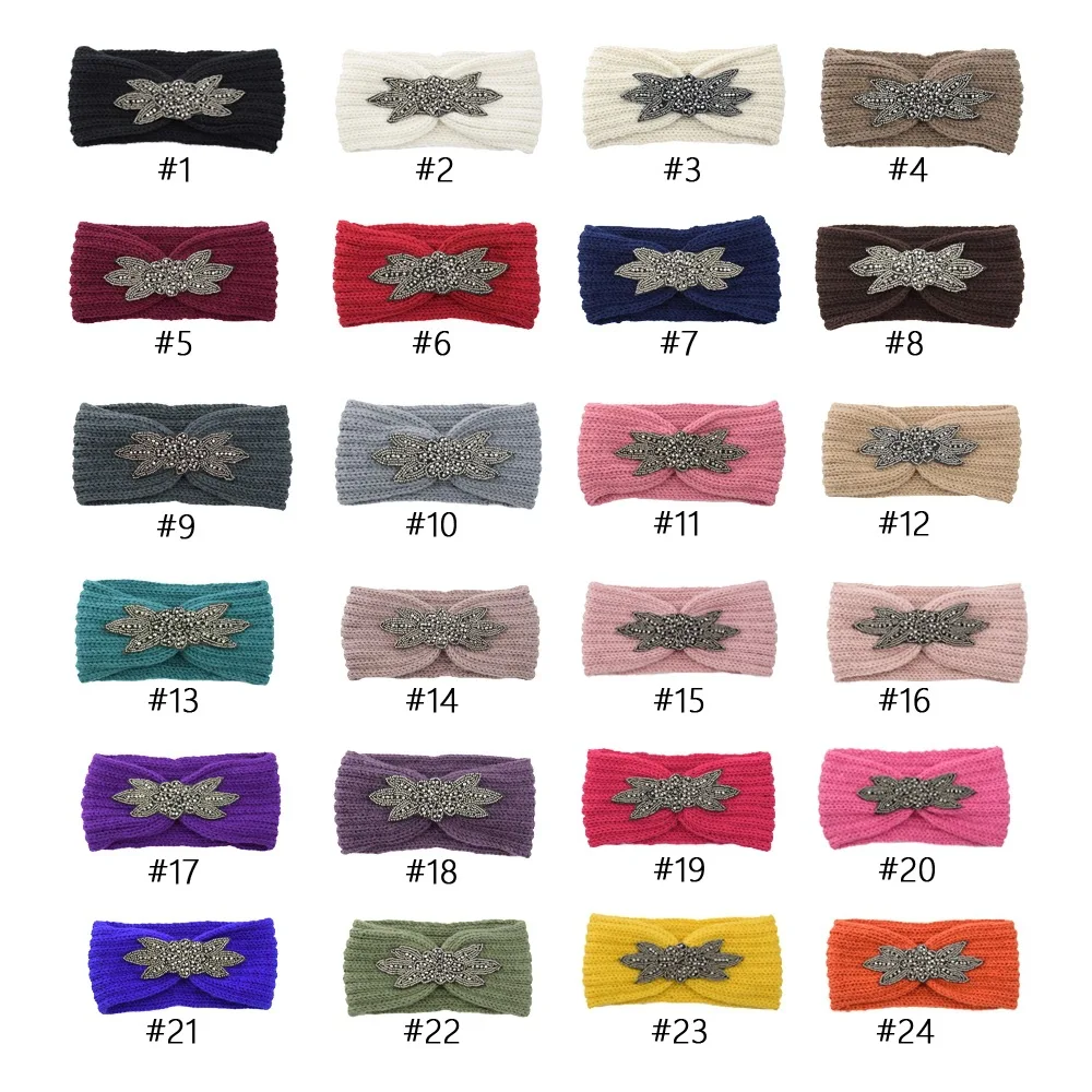 Edelstein-Stirnbänder, elastisch, Ohrenwärmer, gestrickt, Kopfbedeckung, Turban, breite Krempe, Kopfbedeckung für Damen und Mädchen, Wintermode, Haar-Accessoires – Detail 2