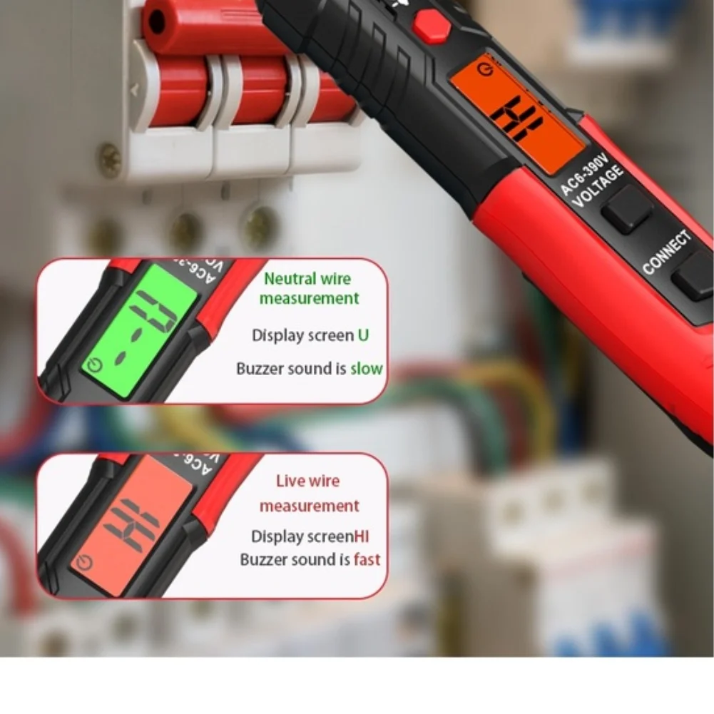 HT96A Smart Inductive Voltage Detector 6V to 390V AC with LCD Readout Voice Prompt Buzzer LED and Auto Power Down