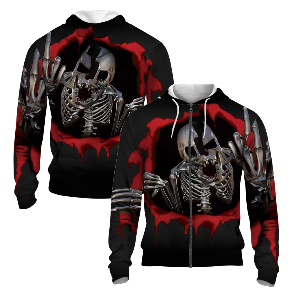 Men's Cross Skull 3D Printed Autumn/winter Zipper Hoodie Men's Retro Street Sport Zipper Hoodie Fashion Oversized Zipper Hoodie