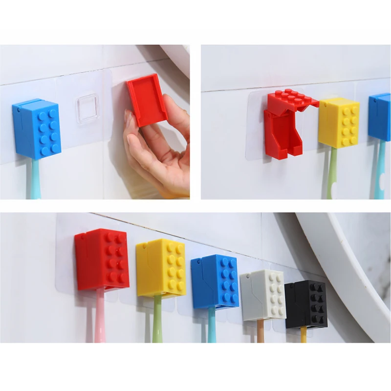 Building Block Shaped Toothbrush Holder Creative Mini Children Toothbrush Storage Rack Dust Waterproof Wall Toothbrush Hook