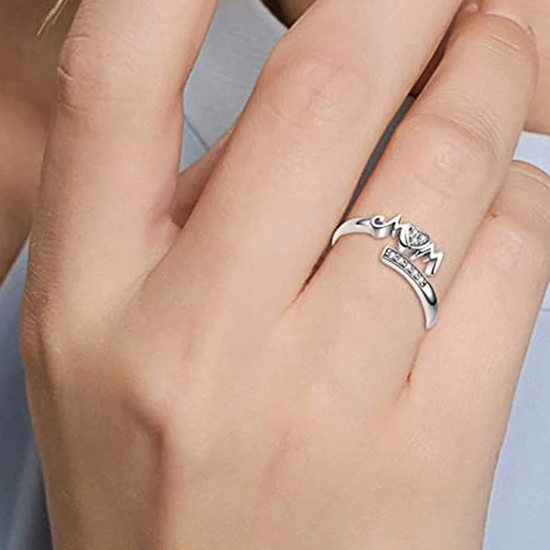 CAOSHI-Anillo de apertura con letra "I Love You Mom" para mujer, joyería de fiesta diaria, accesorios de circonita brillante