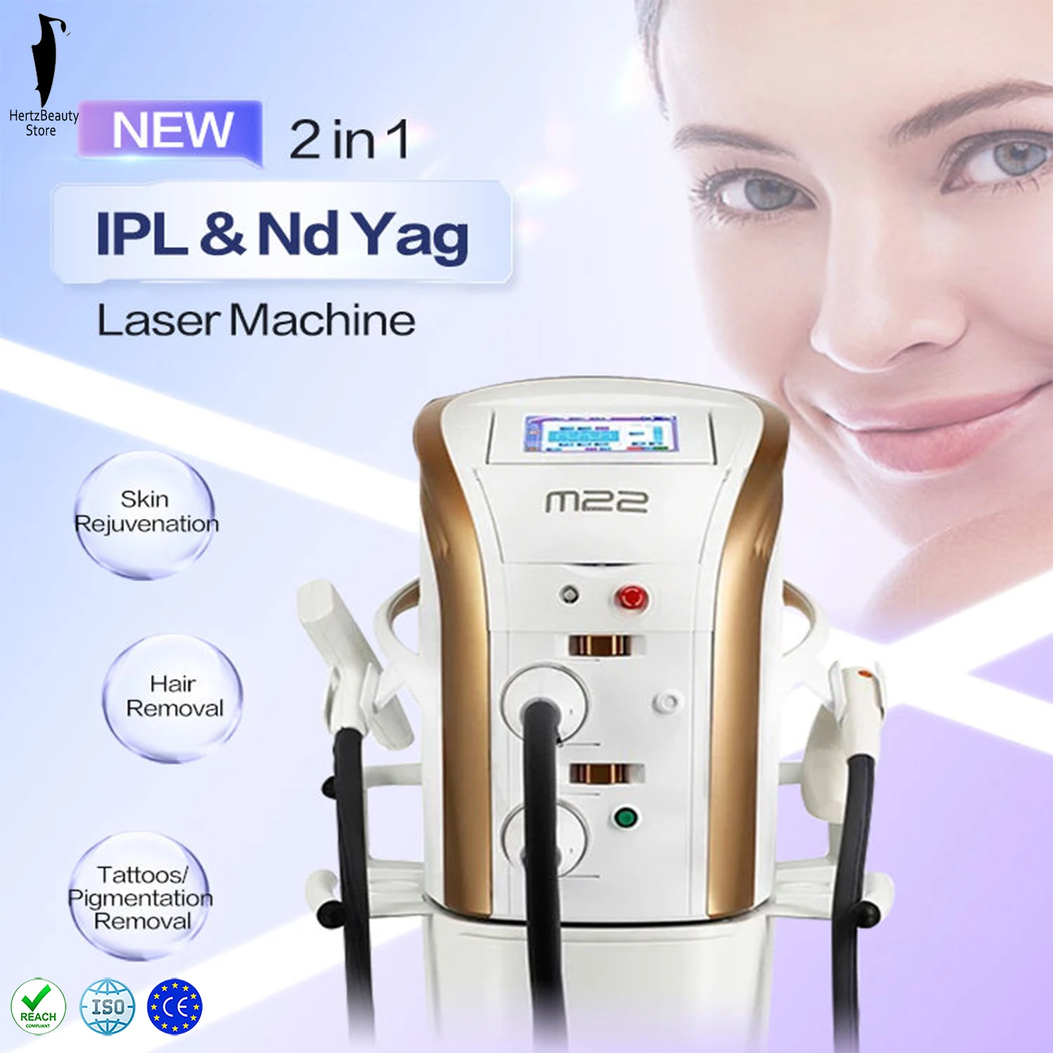 

M22 OPT 2 In 1 Nd Yag Laser Tattoo Removal Skin Treatment 2 Handles Q-Switch Hair Removal Machine Skin Rejuvenation Beauty Salon