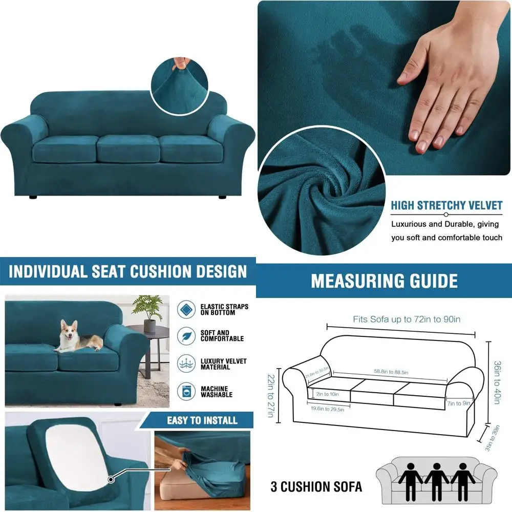 

Роскошный бархатный плюшевый чехол для дивана - эластичный чехол для дивана, защита для мебели, толстый бархат, современная форма, комплект из 4 предметов