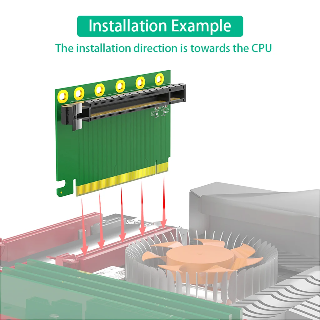 16X PCI-E 3.0 90องศาย้อนกลับตัวผู้ไปยังตัวเมียไรเซอร์การ์ดสำรองสำหรับเซิร์ฟเวอร์2U (ทิศทางการติดตั้งต่อ CPU)