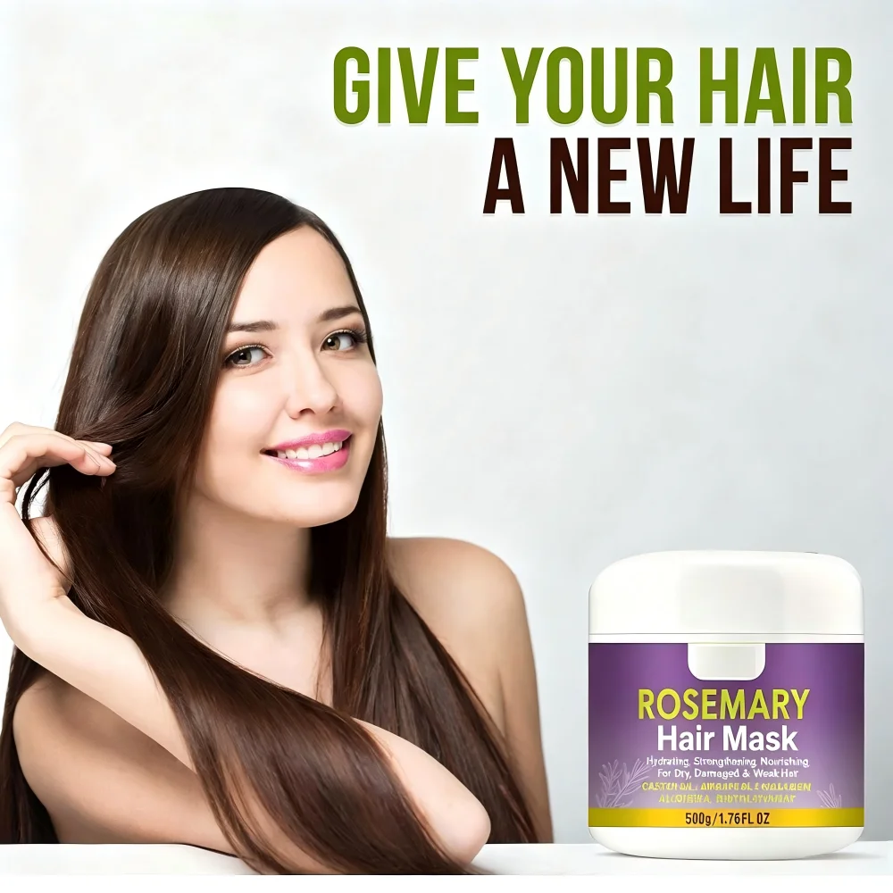 Máscara capilar de alecrim com biotina, óleo de argan, óleo de rícino, reparação de cabelos secos danificados, fortalecimento, hidratação, tratamento nutritivo para cuidados com os cabelos