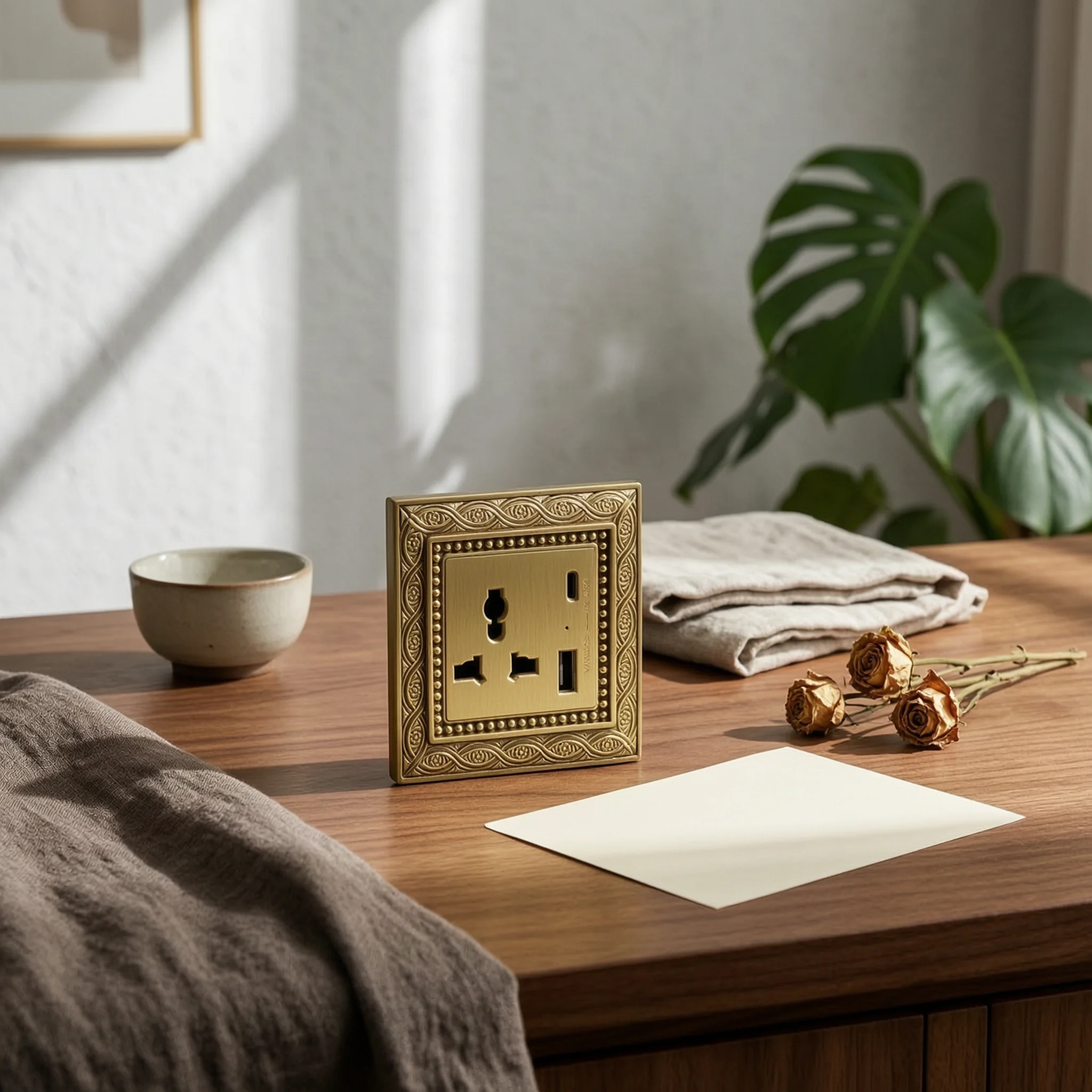 Switch Socket Panel Vintage Decorator Electrical Switch with Wall Plate Fitting Brass-Colored Easy Installation