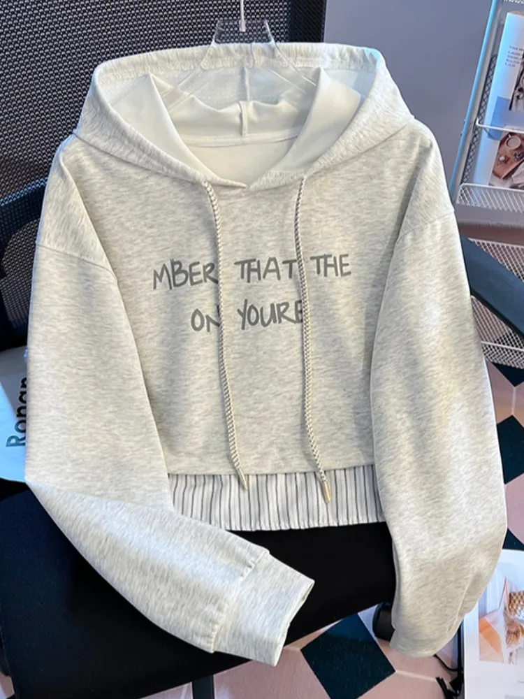 여성용 오르트 후디 스트라이프 패치워크 코튼 폴리에스터 혼방 긴 소매 루즈핏 초가을 패션 오리지널 디자인