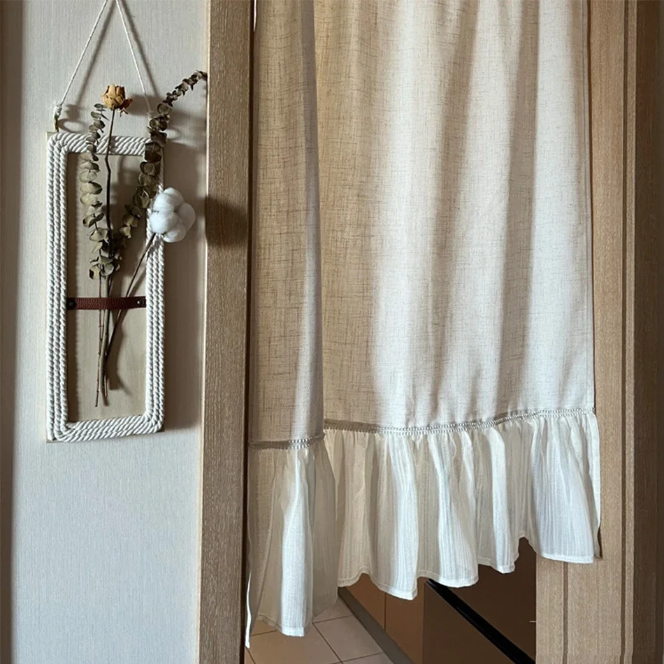 Linen Blending Spliced chiffon Curtains Road Pocket Shade Curtain for Kitchen Bedroom Living Room Bay Window Cabinet Curtain