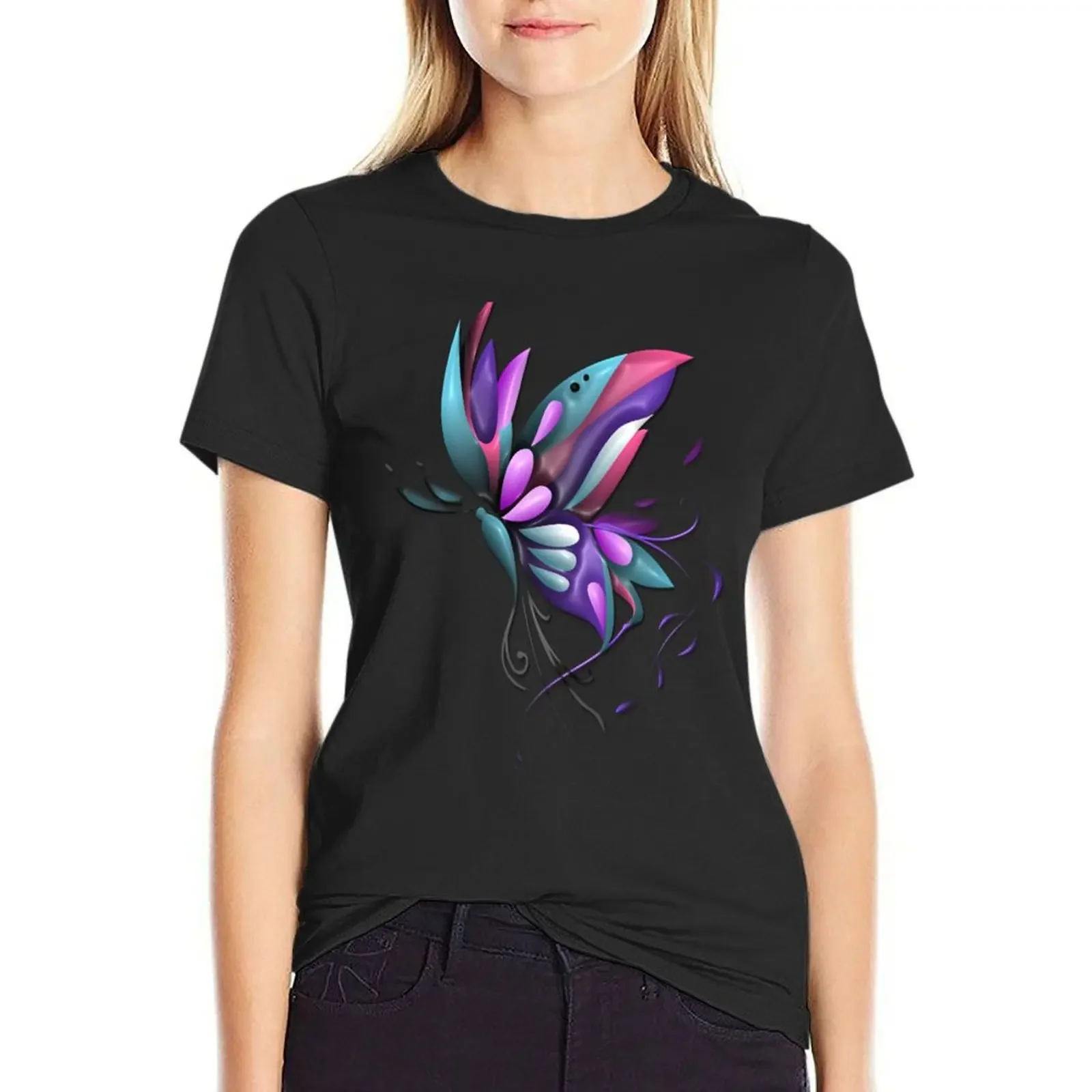 

Abstract Butterfly Graphic T-Shirt summer tops anime clothes blacks sports fans white t shirts for Women